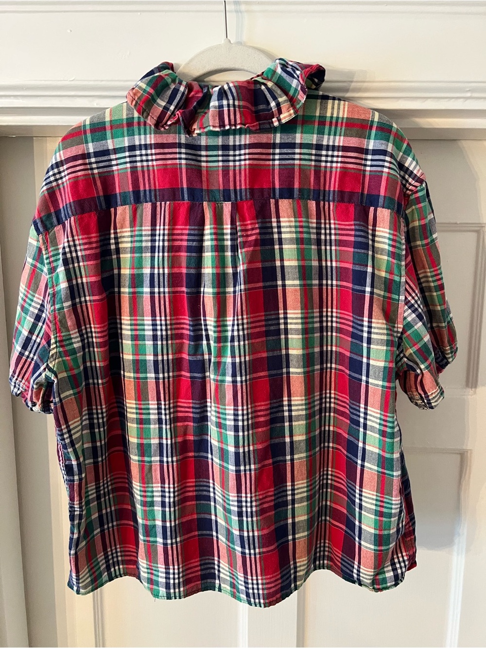 Upcycled St. John's Bay Red Plaid Ruffle-Collar Shirt - Picture 2 of 2
